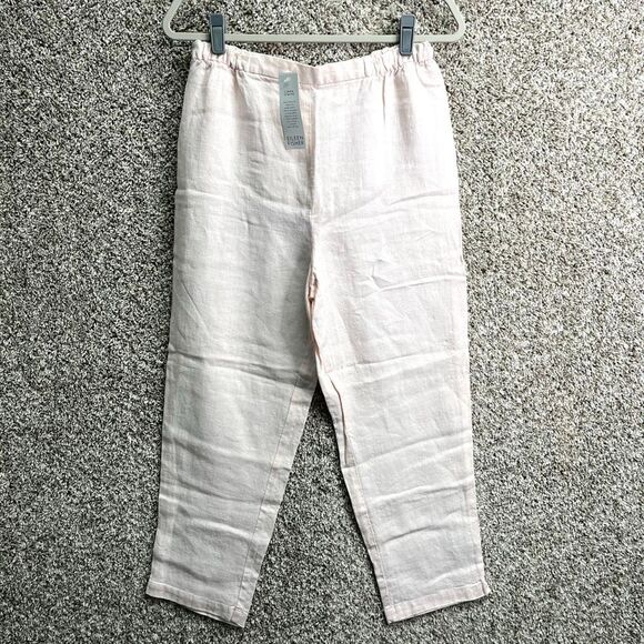 Eileen Fisher Pants Women’s Small Cameo Light Pink Linen Stripe Textured Slim Ca - Picture 1 of 7